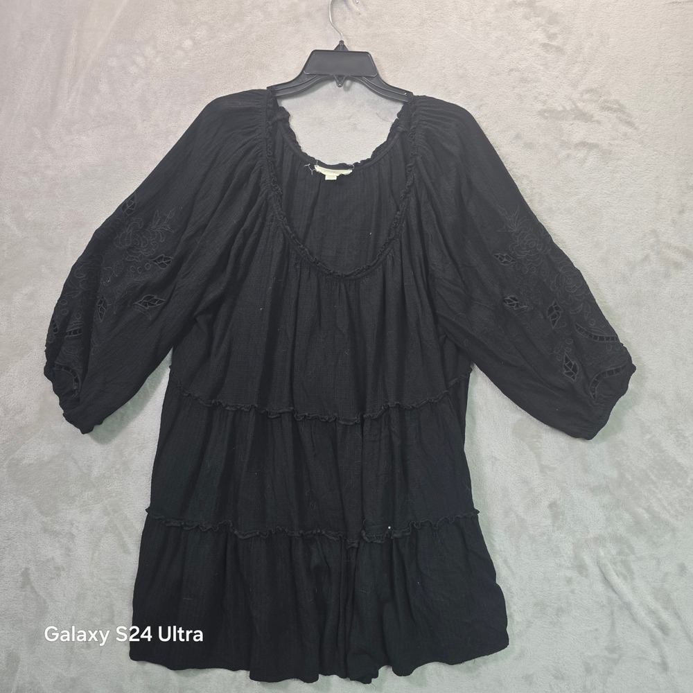 City Chic Black Embroidered Eyelet Tiered Babydoll Tunic Top Plus Size L